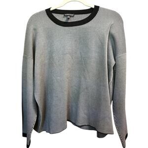 EILEEN FISHER MEDIUM Sleek Tencel Ringer Neck Striped Knit Pullover Top